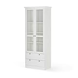 KHG Vitrine weiß 2 Drehtüren mit Glaseinsatz 2 Schubkästen 3 höhenverstellbare Einlegeböden Holzwerkstoff beschichtet Landhaus Stil