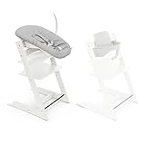 Stokke Tripp Trapp Hochstuhl, White (inklusive Stuhl & Baby Set2) mit Newborn Set (Grey) - Sicheres, verstellbares, ergonomisches Design