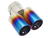 Auspuff Schalldämpfer Auto Styling Schalldämpfer Auspuff Schwanz Throat Rohr Spitze Flache Universal Gerade Edelstahl Multi-größe Dual Outlet Schalldämpfer Auto-Schalldämpfer(BLUE 67MM)