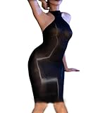 KUAIQI Sexy Body Dessous, Damen Nylon Bodystocking Catsuit, Women Bodysuit Sleepwear Sleeveless, Ouvert Sexy GläNzende öL GanzköRper Strumpfhose Plus Size，Für Sex Party Clubwear (Hals hängen)