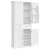 VASAGLE Küchenschrank, Hochschrank Küchenbuffet Vitrinenschrank, Buffetschrank mit Verstellbaren Ablagen, Esszimmerschrank mit Schubladen, für Wohnzimmer Küche, 40 x 76 x 182,1 cm, Weiß BBC561W21