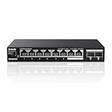 Tenda 2.5 Gbit Switch mit 8X 2.5G Ports & 2X 10G SFP+ Ports (VLAN, Statische Aggregation, Lüfterlos, Plug & Play, Desktop-/Wandmontage, Unmanaged, Metallgehäuse) (TEM2010X)