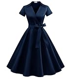 Timormode Cocktailkleid Damen Rockabilly Kleider Damen Festlich Abendkleid Kurz Vintage Kleider Damen 50er Jahre Kleider Damen Navy 2XL