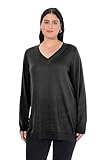 Ulla Popken Damen Pullover, V-ausschnitt, Langarm, Weicher Feinstrick, Schwarz, 46-48 EU