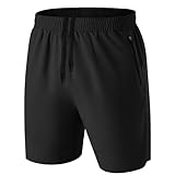 HMIYA Herren Sport Shorts Kurze Hose Schnell Trocknend Sporthose Leicht mit Reißverschlusstasche(Schwarz,EU-4XL/US-3XL)