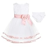 iiniim Baby Mädchen Prinzessin Kleid Blumenmädchenkleid Taufkleid Festlich Kleid Hochzeit Partykleid Festzug Babybekleidung Gr. 68-92 A Perle Rosa B 74-80