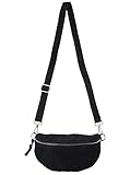 Zwillingsherz Bauchtasche mit Reißverschluss aus Wildleder - Hochwertige Handtasche zum Umhängen für Damen Frauen Mädchen – Crossbag klein und elegant - Schultertasche Bauchtasche Minibag-schw
