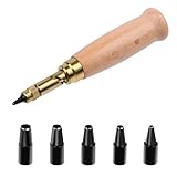 Locher zum Nähen Leder Papierhandwerk, ，Mit 6 Spitzen 1,5/2/2,5/3/3,5/4 mm, Holzgriff, lochzange papier stark und langlebig,perfekt für Leder, Papier, Karten und Filz