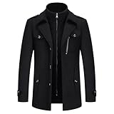 KUDORO Herren Wintermantel Wolle Kurzmantel Herren Wollmantel Mittellang Slim Fit für Business Freizeit Peacoat Herren Casual(Schwarz1,L)