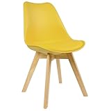 WOLTU Esszimmerstuhl mit Massivholz Beinen, Skandinavische Küchenstühle, Retro Design, Sitzfläche aus Kunstleder, bis 150 kg belastbar, Gelb