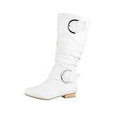 Elara Damen Stiefel Boots Schlupfstiefel Chunkyrayan JY1989-Weiss-41