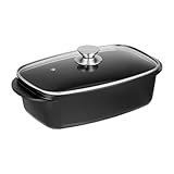 Relaxdays Bräter mit Glasdeckel, Bratentopf 5 L, beschichteter Aluminium Universalbräter, Elektro- & Gasherd, schwarz