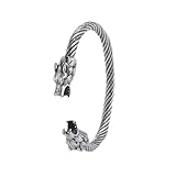 kkjoy Edelstahl Wikinger Armreif Herren Brüllender Wolfskopf Männerarmband Nordische Piraten Manschette Armbänder Wolf Armband Schmuck Talisman für Teenager