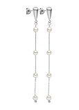 Purelei® Dewdrop Ohrringe Hängend – Elegante Hänger mit Muschelperlen an feiner Kette – Edelstahl 18K vergoldet – 75 mm Länge – Festlicher Perlenschmuck für Damen – Gold/Silber/Roségold (Silver)