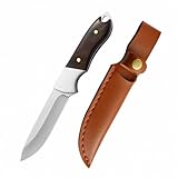 TIMKOSS Gürtelmesser Outdoor Camping Überlebensmesser Jagdmesser für Bushcraft Feststehende Klinge Full Tang Taschenmesser Scharfes Angeln mit Holster, Kleines EDC Messer Holzgriff (Schwarz F1)