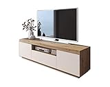 Yoshi TV-Schrank Eiche Wotan weiße Fronten Fernsehschrank mit Schubladen und Push to Open System TV- Bank, Sideboard Lowboard Wohnwand