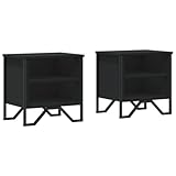 vidaXL Nachttisch 2 STK., Nachtschrank mit Stauraum, Nachtkommode für Schlafzimmer, Nachtkonsole Beistelltisch, Schwarz Holzwerkstoff Metall