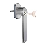 SCHÜCO VarioTec Fenstergriff abschließbar in Alu/ silber, Edelstahl- Look, Griff für Schüco Kunststofffenster inkl. 1 Schlüssel mit 37mm Vierkant für Corona CT70 / SI 82