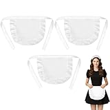 LURVOUS 3 Stück Kochschürze Damen, Kleine Weiße Rüschenschürze Dienstmädchen Schürze Taillenschürze Kellnerschürze, Halbschürze für Restaurant, Backen, Küche (White)