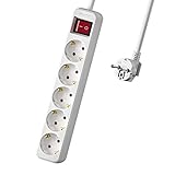 RealMade Steckdosenleiste 5-Fach Mehrfachsteckdose mit Schalter zum Stromsparen, Mehrfachstecker mit 1,4m Kabel, Steckplätze 45 Grad gedreht, Steckerleiste mit erhöhtem Berührungsschutz, weiß