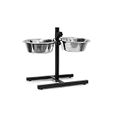 Relaxdays 1 x Futterstation Hund, 2,2 l Edelstahlnäpfe, Napfständer höhenverstellbar HBT 42 x 53 x 26cm, rutschfest, Silber