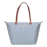 BOJLY Tote Bag Groß Shopper Tasche Damen, Leichte Faltbare Handtasche, Wasserdichte Nylon Schultertasche Damen mit Reißverschluss für Arbeit, Schule, Einkauf, Reisen (Luftiges Blau)