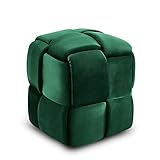 Vesgantti Sitzhocker, Ottomanischer Fußhoker aus Samt, Moderne Sitztruhe für Wohnzimmer, Schlafzimmer, Eingangsbereich, 43 x 43 x 46 cm, Max. Belastbarkeit 140 kg, KIVIK Serie Grün