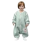 MIKAFEN Schläfsack Baby Langarm Winter kinderSchlafsack 2.0Tog,Hund Muster Baby Schlafsack mit Füßen Baumwolle Junge Mädchen Unisex ganzjahres Schlafanzug, Grüner Welpe,90/Baby Höhe 95-105cm