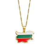 Everyiod Halsketten Mit Anhänger „Volksrepublik Bulgarien“ Mit Karte Und Flagge, Bulgarischer Schmuck, Modischer Ethnischer Schmuck, Kreativer Geometrischer Stadtanhänger, Baumelnd, Gelb, 45 Cm