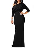YMDUCH Damen sexy, Elegantes, langärmeliges, Schulterfreies Abendkleid, Bodycon-Lang, formelles Kleid, Schwarz, Mittel