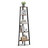 VASAGLE Eckregal, Bücherregal mit 5 Ebenen, Leiterregal, Aufbewahrungsregal, Pflanzenregal für Wohnzimmer, Industrial-Design, mit Stahlrahmen, vintagebraun-schwarz LLS35X​