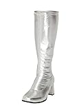 Damen-GoGo-Stiefel, 1960er/70er-Retro-Look, Größe EU 36-47,5, Silber - silber - Größe: 40 EU