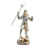 Poseidon griechischer Gott des Meeres mit Dreizack, Statue, Gold Alabaster, 23 cm