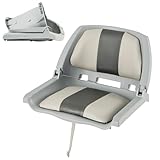 HOMASIS Bootssitz klappbar, gepolsterter Bootsstuhl mit Schwammfüllung, wasserdichter Steuerstuhl mit Befestigungsgurt, Kapitänsstuhl für Boot Yachten Kanu, Weiß & Grau