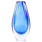 LCCCK Blaue Glasvase, 22,6 cm, Heimdekoration, Meereskunst, mundgeblasene Glasvase für Blumen, handgefertigte, farbige moderne Küstenvasen für Wohnzimmer, Esstisch, Tafelaufsätze, Bürobriefbeschwerer