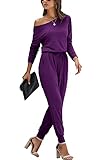 DEARCASE Damen Elegant Schulterfrei Lose Jumpsuit Kurzarm Playsuit Dehnbar Overall Hosenanzug Elastische Taille Romper con Tasche