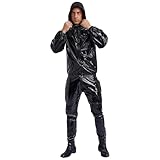 Agoky Herren Damen Metallic Sport Kleidung Set Glänzend Trainingsanzug Sportanzug Jogginganzug Hooded Shirt Top und Hose Motto Party Clubwear Schwarz L