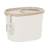 Iris Ohyama Katzenklo mit Schaufel, bis 7 kg, Weiß/Beige, mit Deckel, Katzentoilette, leicht reinigen, Für große Katzen, Kätzchen, geschlossen, XXL Toilette, BPA-frei, Cat Litter Box, TECL-20