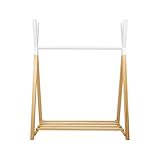 Puckdaddy Kleiderstange Hugo - 115x50x142 cm, Kleiderständer aus Kiefernholz im Tippi-Design in Weiß-Natur, moderner Garderobenständer für Baby- und Kinderzimmer, mit praktischer Schuh-Ablage