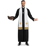 BuzzoXerex Priester Kostüm Herren, Halloween Kostüm Herren, Pfarrer Kostüm Gruselig mit Stola, Kreuzkette, Gürtel und Bibel-Aufbewahrungsbox für Halloween Karneval Cosplay
