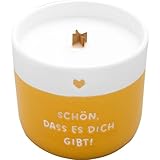 GRUSS & CO Kerze mit Motiv "Schön" | Kerze in Steinzeug-Becher, Sojawachs, mit Holzdocht, Höhe 7,6 cm, Durchmesser 8,6 cm | Dekoartikel, Geschenk | 73944