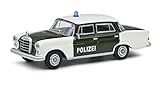Schuco Mercedes Benz 200 Polizei, Heckflosse (W110), Modellauto, Maßstab 1:64, dunkelgrün/weiß