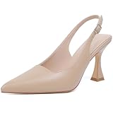 Susanny Slingback Kitten Heels Elegant Elegant Elegant Pumps für Frauen Geschlossene Spitze Zehen Sexy Chunky High Heels Hochzeit Braut Abschlussball Party Kleid Schuhe, Nude Pu, 37 EU