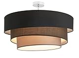 Lindby Textil Deckenleuchte rund 3 flammig, 3 Ringe, Deckenlampe Stoff Schwarz, Braun, Grau, 3x E27 max. 60W, ohne Leuchtmittel, Schlafzimmerleuchte