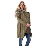 YIzdegg Tragemantel Winter Umstandsjacke Mit Babyeinsatz Warm Umstandsjacke Knielanger Umstands Baumwolljacke 3 In 1 Langer Parka Mit Pelzkragen Kapuze& Taschen Winddicht Tragejacke FüR Mama Und Baby