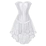 Jutrisujo Korsett Kleid Damen Corsagenkleid Schnüren Corsagen Vollbrust Corset Dress Blumen Spitze Elegant Vintage Weißes Brautkleid S