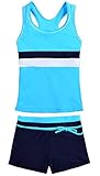Uhnice Mädchen-Badeanzug, zweiteilig, Tankini, Badebekleidung mit Boyshorts, Blau, 10-11 Jahre