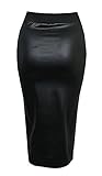 Womens Lack-optik Kunstleder Damen Bleistift Enganliegend Stretch Elastischer Bund Wackeln Midirock Übergröße - Schwarz, 48-50