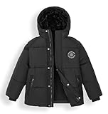 maoo garden Jungen Steppjacke Mit Fleecefutter 128-152cm - Wasserdichte Winterjacke Mit Synthetikfüllung Für Große Kinder Schwarz 152