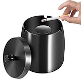 Litimkat Aschenbecher für den Außenbereich Mit Deckel - Edelstahl, Rutschfester Boden, Geeignet für Zuhause, Büro, Schreibtisch, Terrasse, Balkon im Freien (Black)